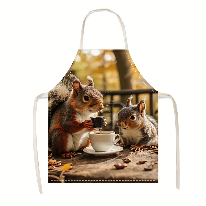 Art Craft Gift Ideas - Keten Önlük Sincap Kahve Sahne Baskısı
