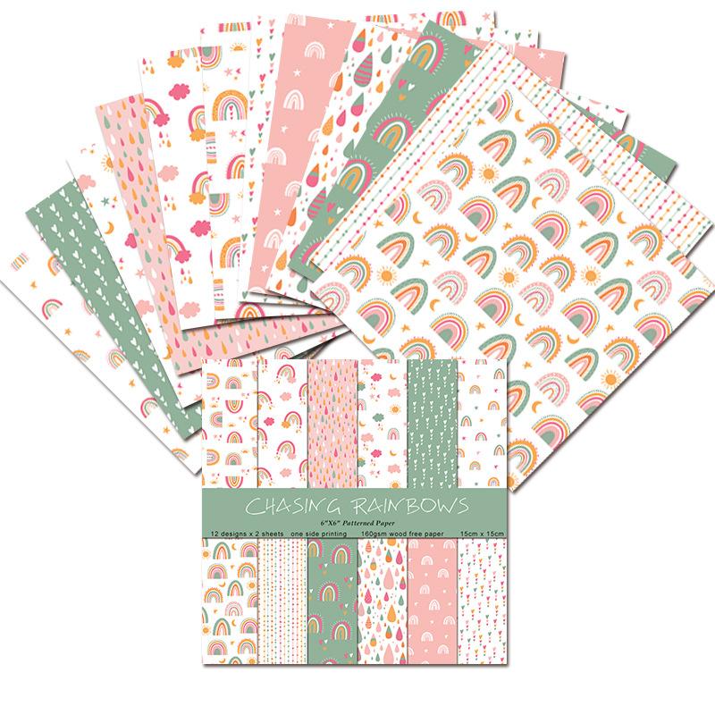 Art Craft Background - 24 Yaprak/Set Gökkuşağı Kraft Kağıt Pedleri